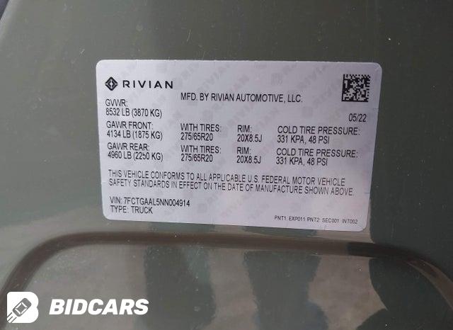 2022 Rivian R1T — VIN 7FCTGAAL5NN004914, şəkil 9