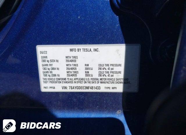 7SAYGDEE3NF481433 2022 Tesla Model Y photo no. 9