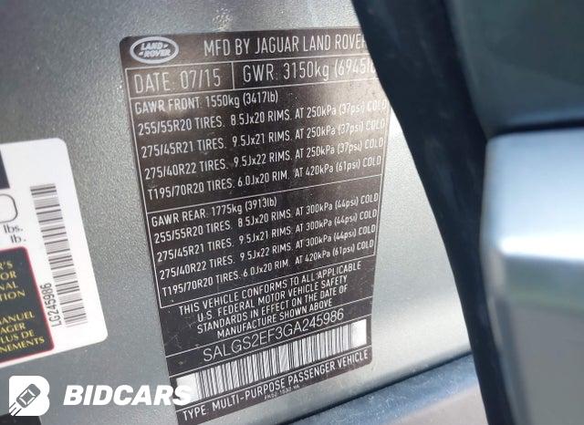 SALGS2EF3GA245986 2016 Land Rover Range Rover photo no. 9
