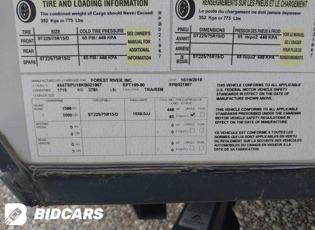 4X4TRPU16KB021967 2019 Forest River R-Pod Rp189 photo no. 9