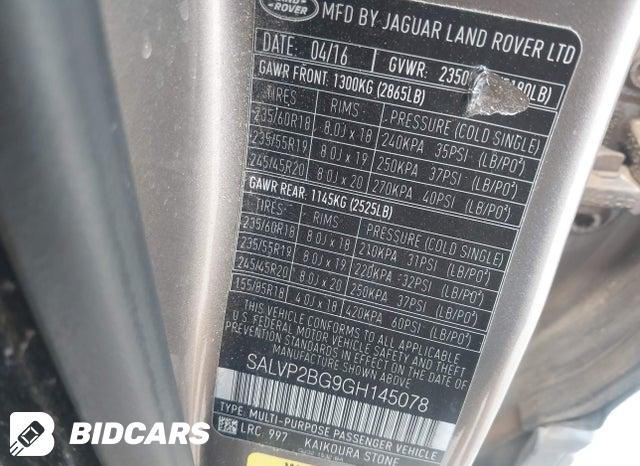 SALVP2BG9GH145078 2016 Land Rover Range Rover photo no. 9