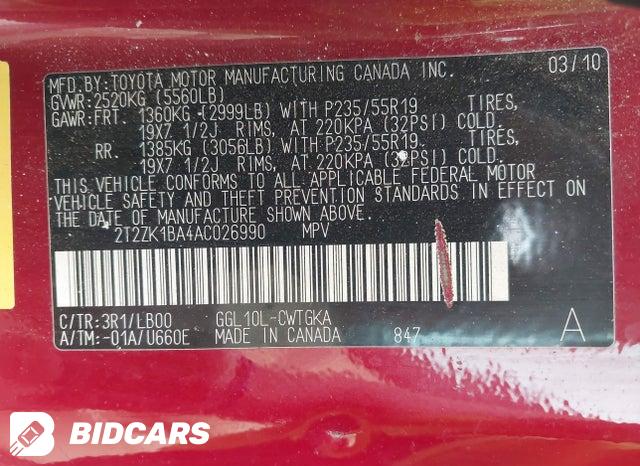 2T2ZK1BA4AC026990 2010 Lexus RX photo no. 9