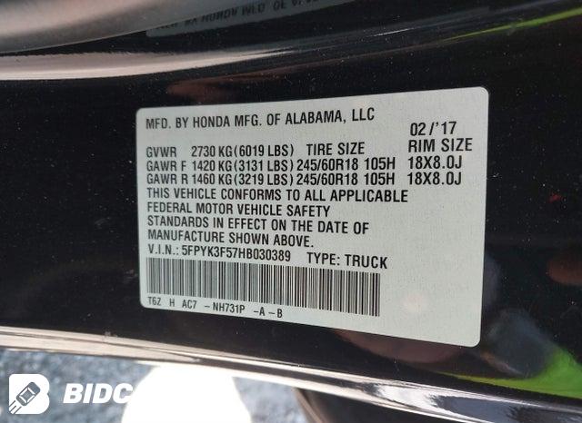 5FPYK3F57HB030389 2017 Honda Ridgeline photo no. 9