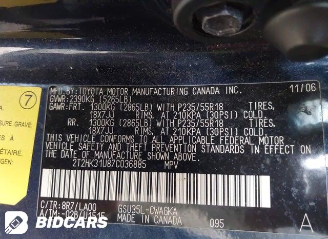 2T2HK31U87C036885 2007 Lexus RX photo no. 9