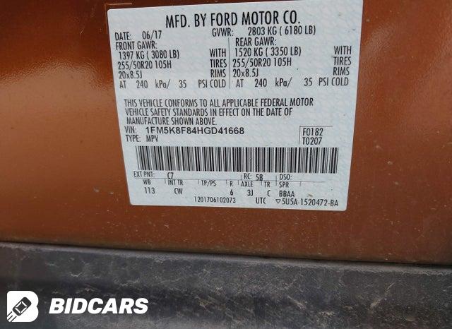 1FM5K8F84HGD41668 2017 Ford Explorer photo no. 9