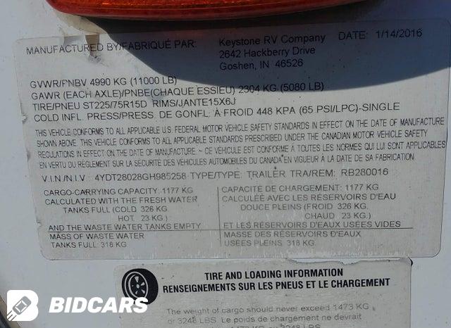 4YDT28028GH985258 2016 Keystone Rubicon Rb2800 photo no. 9