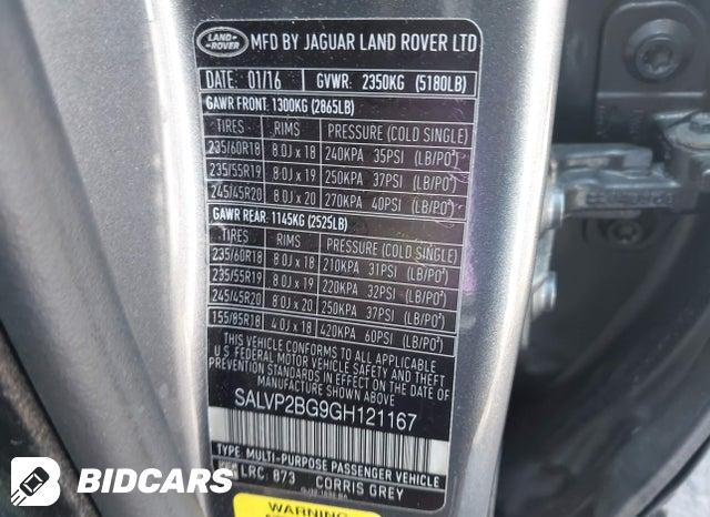 SALVP2BG9GH121167 2016 Land Rover Range Rover photo no. 9