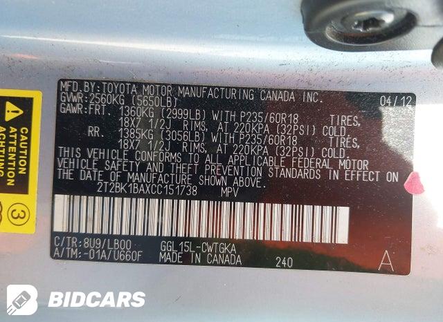 2T2BK1BAXCC151738 2012 Lexus RX photo no. 9