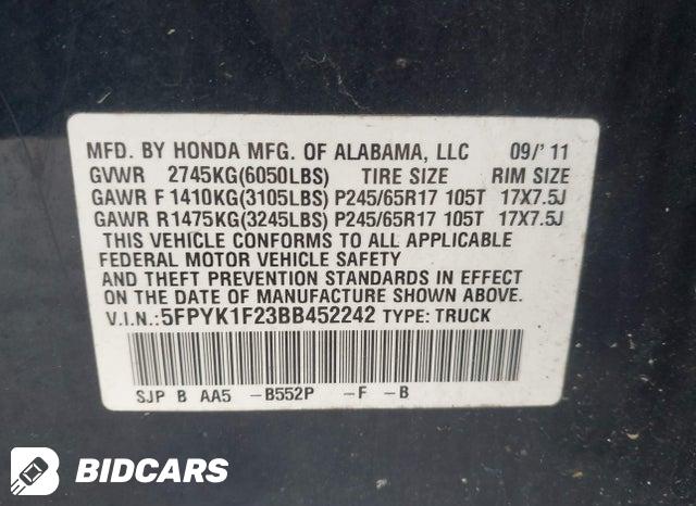 5FPYK1F23BB452242 2011 Honda Ridgeline photo no. 9