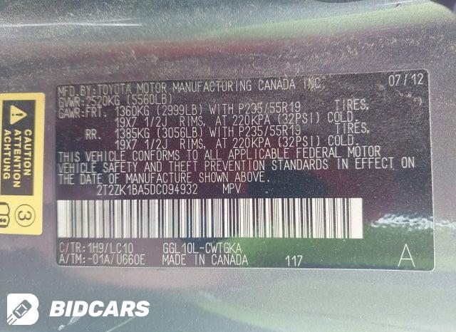 2T2ZK1BA5DC094932 2013 Lexus RX photo no. 9