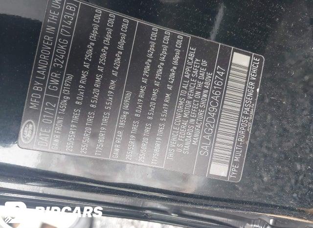 SALAG2D49CA616747 2012 Land Rover LR4 photo no. 9
