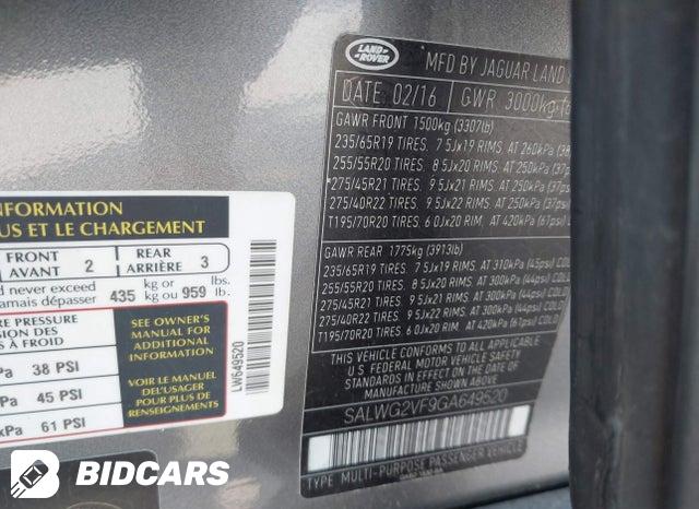 SALWG2VF9GA649520 2016 Land Rover Range Rover photo no. 9