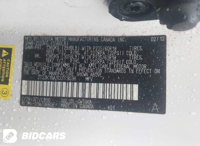 2T2ZK1BA1CC079598 2012 Lexus RX photo no. 9