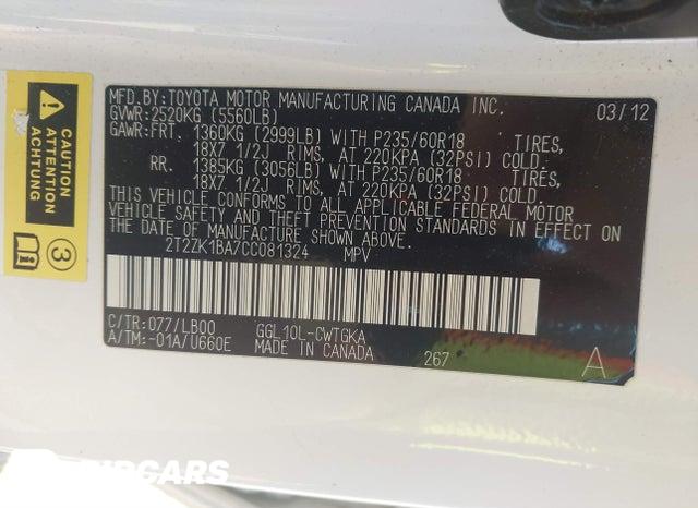 2T2ZK1BA7CC081324 2012 Lexus RX photo no. 9