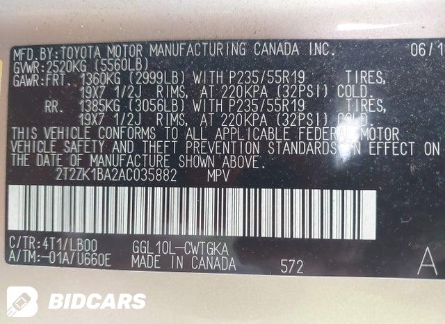 2T2ZK1BA2AC035882 2010 Lexus RX photo no. 9