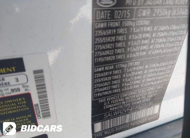 SALWR2VF4FA522036 2015 Land Rover Range Rover photo no. 9