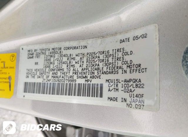 JTJHF10U920279989 2002 Lexus RX photo no. 9