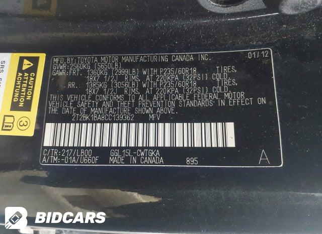 2T2BK1BA8CC139362 2012 Lexus RX photo no. 9