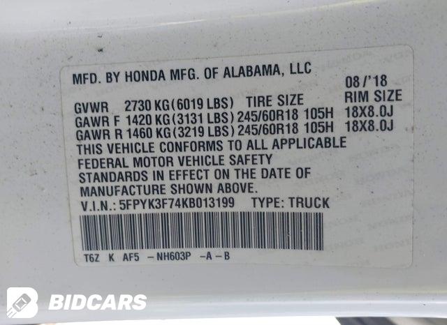 5FPYK3F74KB013199 2019 Honda Ridgeline photo no. 9