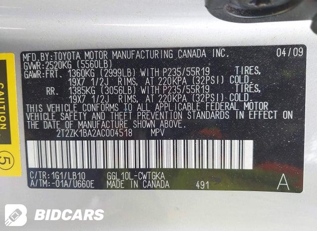 2T2ZK1BA2AC004518 2010 Lexus RX photo no. 9