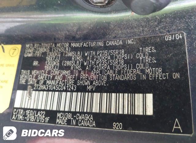 2T2HA31U45C041243 2005 Lexus RX photo no. 9