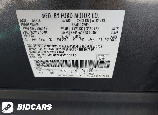 1FM5K8D87GGC53473 2016 Ford Explorer photo no. 9