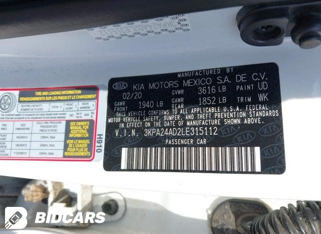 2020 KIA Rio — VIN 3KPA24AD2LE315112, şəkil 9