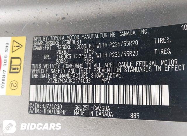 2019 Lexus RX — VIN 2T2BZMCA3KC174093, şəkil 9