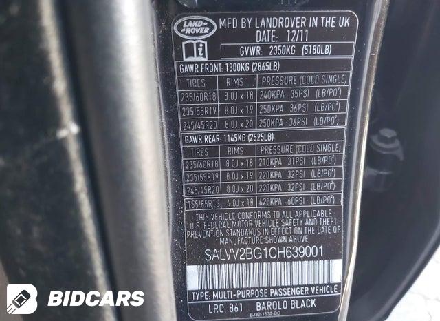 SALVV2BG1CH639001 2012 Land Rover Range Rover photo no. 9