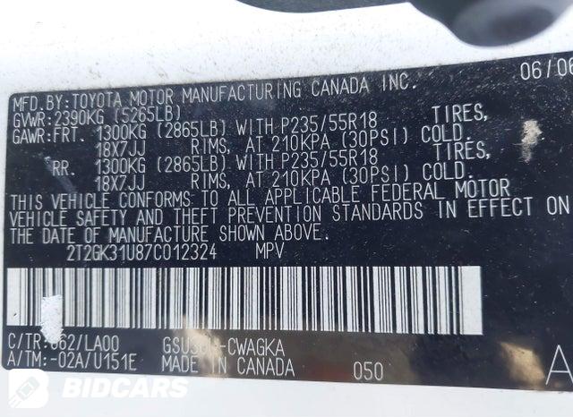 2T2GK31U87C012324 2007 Lexus RX photo no. 9