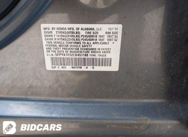 5FPYK1F52CB451188 2012 Honda Ridgeline photo no. 9