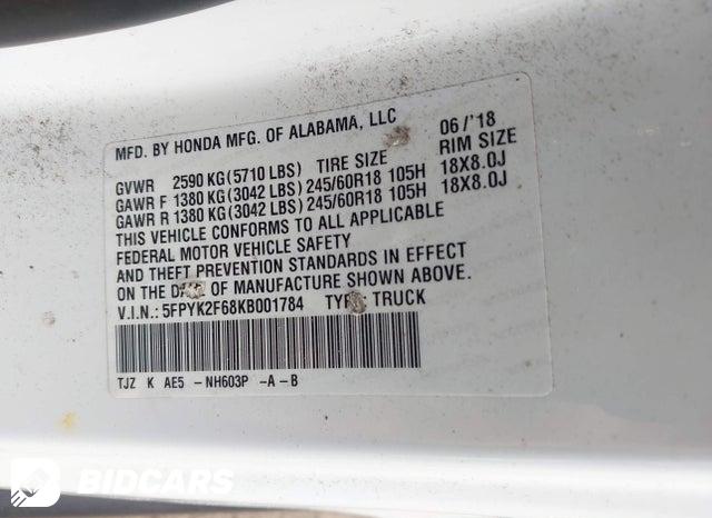 5FPYK2F68KB001784 2019 Honda Ridgeline photo no. 9