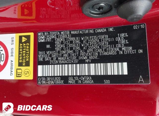 2T2ZK1BA6AC024397 2010 Lexus RX photo no. 9