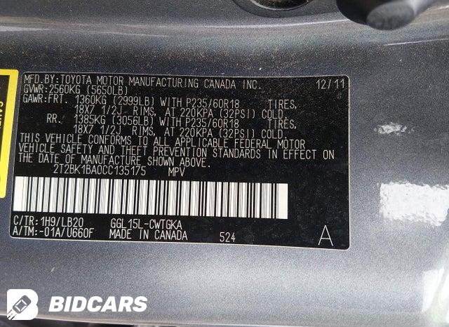 2T2BK1BA0CC135175 2012 Lexus RX photo no. 9