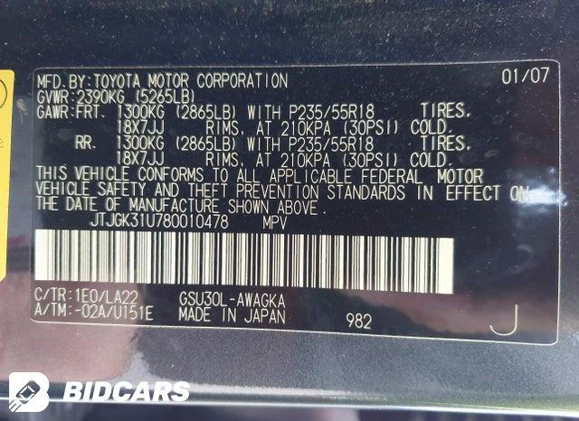 JTJGK31U780010478 2008 Lexus RX photo no. 9
