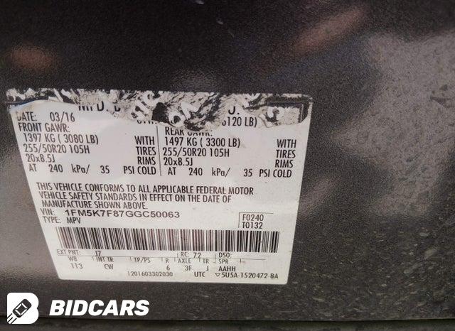 1FM5K7F87GGC50063 2016 Ford Explorer photo no. 9
