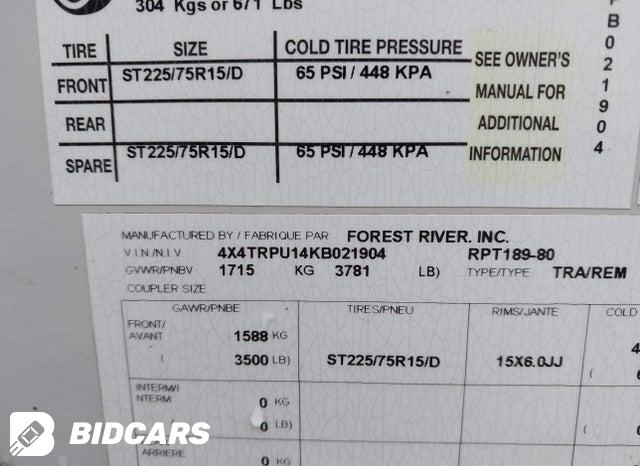 4X4TRPU14KB021904 2019 Forest River R-POD photo no. 9