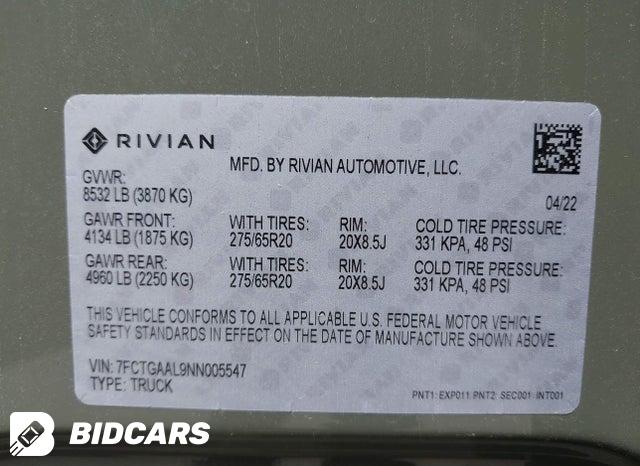 7FCTGAAL9NN005547 2022 Rivian R1T photo no. 9