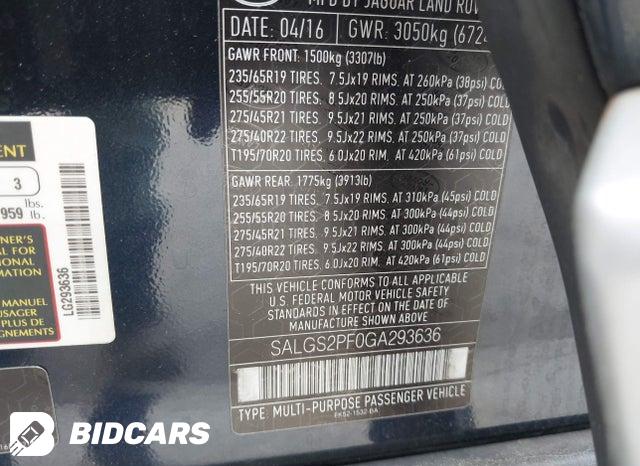 SALGS2PF0GA293636 2016 Land Rover Range Rover photo no. 9