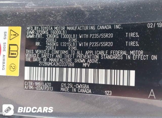 2T2BGMCA2KC037068 2019 Lexus RX photo no. 9