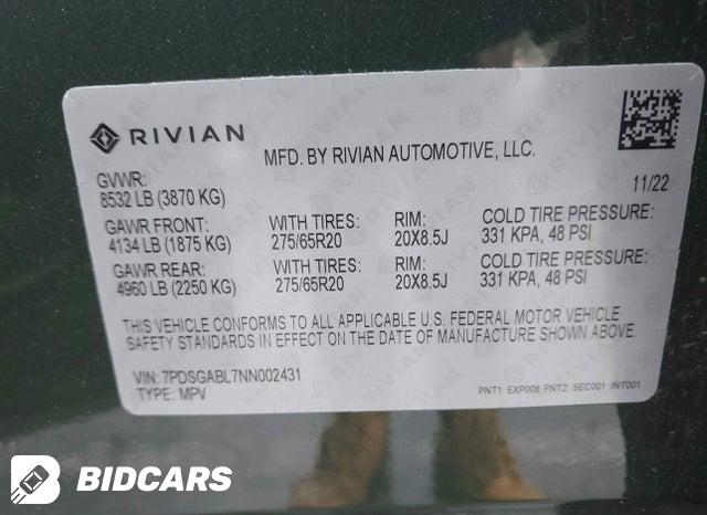 7PDSGABL7NN002431 2022 Rivian R1S photo no. 9