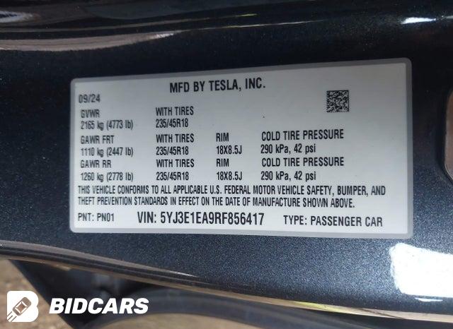 5YJ3E1EA9RF856417 2024 Tesla Model 3 photo no. 9