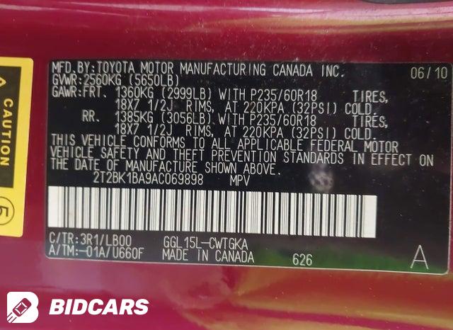 2T2BK1BA9AC069898 2010 Lexus RX photo no. 9