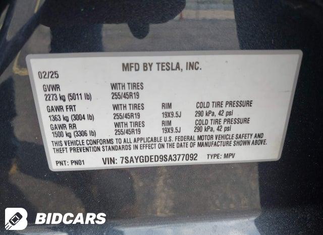 7SAYGDED9SA377092 2025 Tesla Model Y photo no. 9