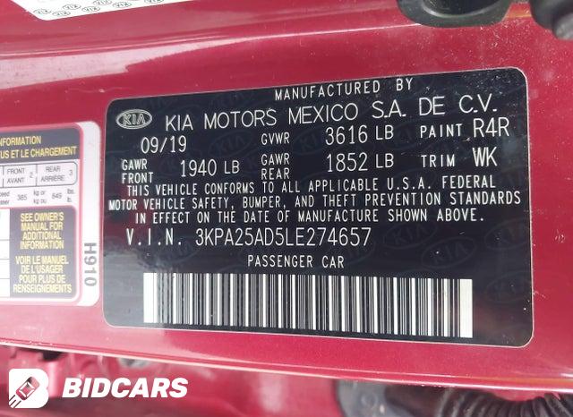 3KPA25AD5LE274657 2020 KIA Rio photo no. 9