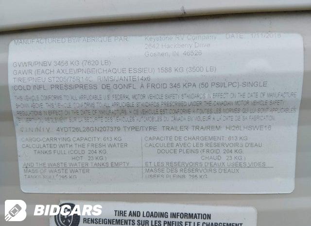 4YDT26L28GN207379 2016 Keystone Rv 5th Wheel Travel Trailer photo no. 9
