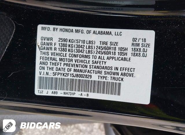 5FPYK2F15JB002829 2018 Honda Ridgeline photo no. 9