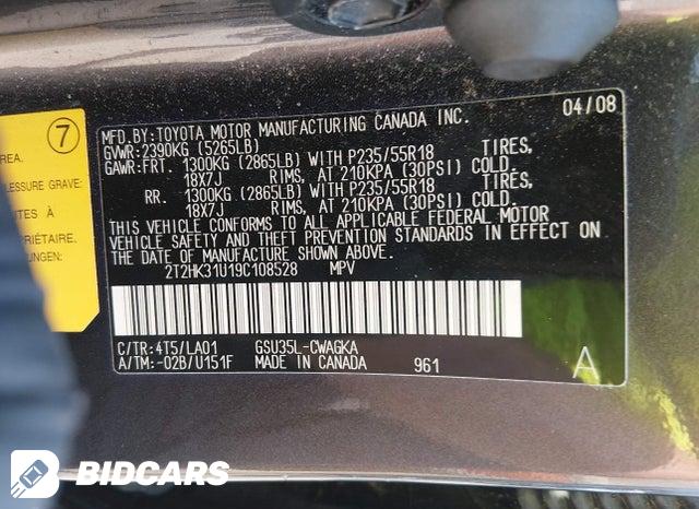 2T2HK31U19C108528 2009 Lexus RX photo no. 9