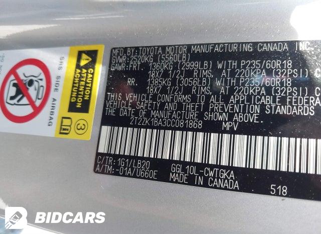 2T2ZK1BA3CC081868 2012 Lexus RX photo no. 9