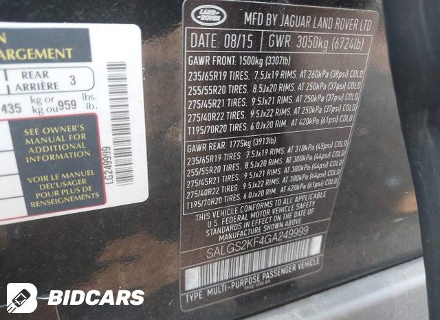 SALGS2KF4GA249999 2016 Land Rover Range Rover photo no. 9